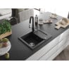Mexen Enzo granitische gootsteen 1-kamer met afdruiprek en keukenmengkraan Savita, zwart/zilver metallic - 6506-73-672601-70