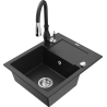 Mexen Enzo fregadero de granito de 1 cubeta con escurridor y grifo de cocina Savita, negro/plateado metálico