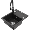 Mexen Enzo granieten spoelbak met 1 bak met afdruiprek en keukenmengkraan Savita, zwart/zilver metallic - 6506-73-672601-70