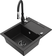 Mexen Enzo Granit-Spülbecken 1-Kammer mit Abtropffläche und Küchenarmatur Savita, schwarz/silber Metallic - 6506-73-672601-70-B