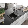 Mexen Enzo 1-bowl granite sink with drainer and Savita kitchen faucet, black/gold metallic - 6506-75-672601-00