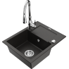 Mexen Enzo granite kitchen sink 1-bowl with drainer and Savita kitchen tap, black/golden metallic - 6506-75-672601-00