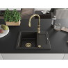 Mexen Enzo granitische spoelbak met 1 bak en afdruiprek en keukenmengkraan Savita, zwart/goud metallic - 6506-75-672601-50