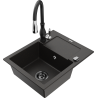 Mexen Enzo granite sink, 1-bowl with drainer and Savita kitchen tap, black/gold metallic - 6506-75-672601-70-B