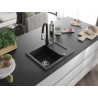 Mexen Enzo granit gootsteen 1-komorige met druiprek en keukenmengkraan Savita, zwart/goud metallic - 6506-75-672601-70