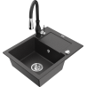Mexen Enzo granitdiskbänk med 1 fack, avrinningsplan och köksblandare Savita, svart med stänk - 6506-76-672601-70