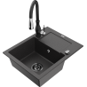Mexen Enzo granite sink 1-bowl with drainer and Savita kitchen tap, black speckled - 6506-76-672601-70-B