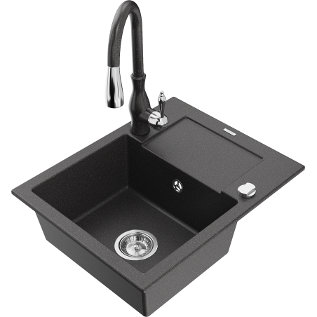 Mexen Enzo graniittinen 1-allas tiskiallas valutustasolla ja keittiöhana Savita, musta täplikäs - 6506-76-672601-76