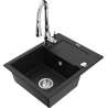 Mexen Enzo granite sink 1-bowl with drainer and Savita kitchen tap, black - 6506-77-672601-00