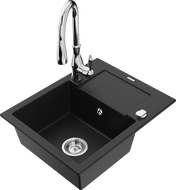 Mexen Enzo granite sink 1-bowl with drainer and Savita kitchen tap, black - 6506-77-672601-00