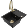 Mexen Enzo fregadero de granito de 1 compartimento con escurridor y grifo de cocina Savita, negro - 6506-77-672601-50