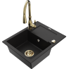 Mexen Enzo granite sink 1-bowl with drainer and Savita kitchen tap, black - 6506-77-672601-50