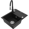 Mexen Enzo granite sink 1-bowl with drainer and Savita kitchen tap, black - 6506-77-672601-70