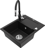 Mexen Enzo fregadero de granito de 1 cuenco con escurridor y grifo de cocina Savita, negro - 6506-77-672601-70