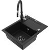 Mexen Enzo granīta izlietne ar vienu nodalījumu, noteces vietu un virtuves jaucējkrānu Savita, melna - 6506-77-672601-70-B