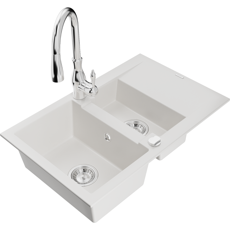 Mexen Gaspar granitdiskho 1,5-fack med avrinningsyta och köksblandare Savita, vit - 6507-20-672601-00