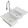 Mexen Gaspar granite sink 1.5-bowl with drainer and Savita kitchen tap, white - 6507-20-672601-00