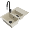 Mexen Gaspar évier en granit 1,5 bac avec égouttoir et robinet de cuisine Savita, beige - 6507-69-672601-70