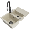 Mexen Gaspar fregadero de granito de 1,5 cubetas con escurridor y grifo de cocina Savita, beige - 6507-69-672601-70