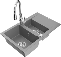 Mexen Gaspar granitno pomivalno korito 1,5-komorno z odcejalnikom in kuhinjsko pipo Savita, siva - 6507-71-672601-00