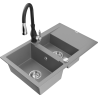 Mexen Gaspar fregadero de granito 1,5-compartimentos con escurridor y grifo de cocina Savita, gris - 6507-71-672601-70