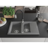 Mexen Gaspar évier en granit 1,5 cuves avec égouttoir et robinet de cuisine Savita, gris - 6507-71-672601-70