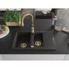 Mexen Gaspar granite sink 1.5-bowl with drainer and Savita kitchen tap, black/gold - 6507-75-672601-50
