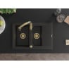 Mexen Gaspar granite sink 1.5-bowl with drainer and Savita kitchen tap, black/gold - 6507-75-672601-50