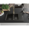 Mexen Gaspar Granitspüle 1,5-Becken mit Abtropffläche und Küchenarmatur Savita, schwarz/gold - 6507-75-672601-50-B