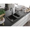 Mexen Gaspar granite sink 1.5-bowl with drainer and Savita kitchen tap, black/gold - 6507-75-672601-70