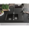 Mexen Gaspar granite sink 1.5-bowl with drainer and Savita kitchen tap, black/gold - 6507-75-672601-70