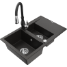 Mexen Gaspar granite sink 1.5-bowl with drainer and Savita kitchen tap, black/gold - 6507-75-672601-70