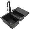Mexen Gaspar lavello in granito a 1,5 vasche con scolapiatti e rubinetto da cucina Savita, nero/oro - 6507-75-672601-70-B