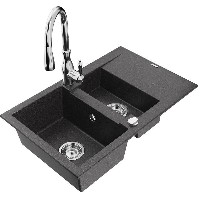 Mexen Gaspar Granitspullvermat 1,5-Komor mat Drain an Kichekraan Savita, schwaarz gesprenkelt - 6507-76-672601-00