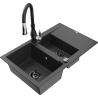 Mexen Gaspar granite sink 1.5-bowl with drainer and Savita kitchen tap, black speckled - 6507-76-672601-70-B