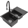 Mexen Gaspar fregadero de granito de 1,5 senos con escurridor y grifo de cocina Savita, negro moteado - 6507-76-672601-76