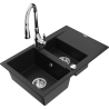 Mexen Gaspar évier en granit 1,5 cuve avec égouttoir et robinet de cuisine Savita, noir - 6507-77-672601-00