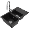 Mexen Gaspar granite sink 1.5-bowl with drainer and Savita kitchen tap, black - 6507-77-672601-00