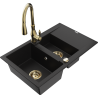Mexen Gaspar granite sink 1.5-bowl with drainer and Savita kitchen tap, black - 6507-77-672601-50