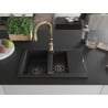 Mexen Gaspar granite sink 1.5-bowl with drainer and Savita kitchen tap, black - 6507-77-672601-50-B