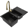 Mexen Gaspar fregadero de granito de 1,5 senos con escurridor y grifo de cocina Savita, negro - 6507-77-672601-50-B