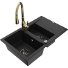 Mexen Gaspar granite sink 1.5-bowl with drainer and Savita kitchen tap, black - 6507-77-672601-50-B