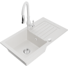 Mexen Pablo granitische spoelbak met 1 kom met afdruiprek en keukenmengkraan Savita, wit - 6510-20-672601-20