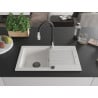 Mexen Pablo granite sink single-bowl with drainer and Savita kitchen tap, white - 6510-20-672601-70