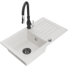 Mexen Pablo évier de cuisine en granit 1 bac avec égouttoir et robinet de cuisine Savita, blanc - 6510-20-672601-70