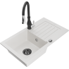 Mexen Pablo granite sink single-bowl with drainer and Savita kitchen tap, white - 6510-20-672601-70
