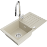Mexen Pablo single-bowl granite sink with drainer and Savita kitchen faucet, beige - 6510-69-672601-00
