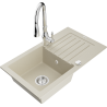 Mexen Pablo single-bowl granite sink with drainer and Savita kitchen tap, beige - 6510-69-672601-00
