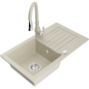Mexen Pablo 1-bowl granite sink with drainer and Savita kitchen faucet, beige - 6510-69-672601-69