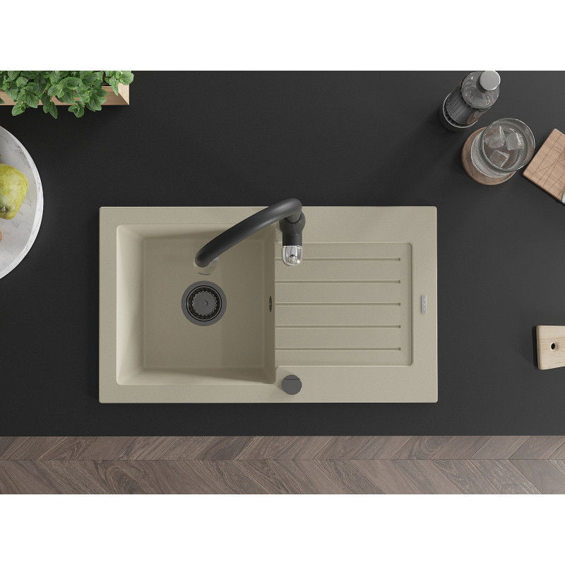 Mexen Pablo lavello in granito a 1 vasca con scolapiatti e rubinetto da cucina Savita, beige - 6510-69-672601-70